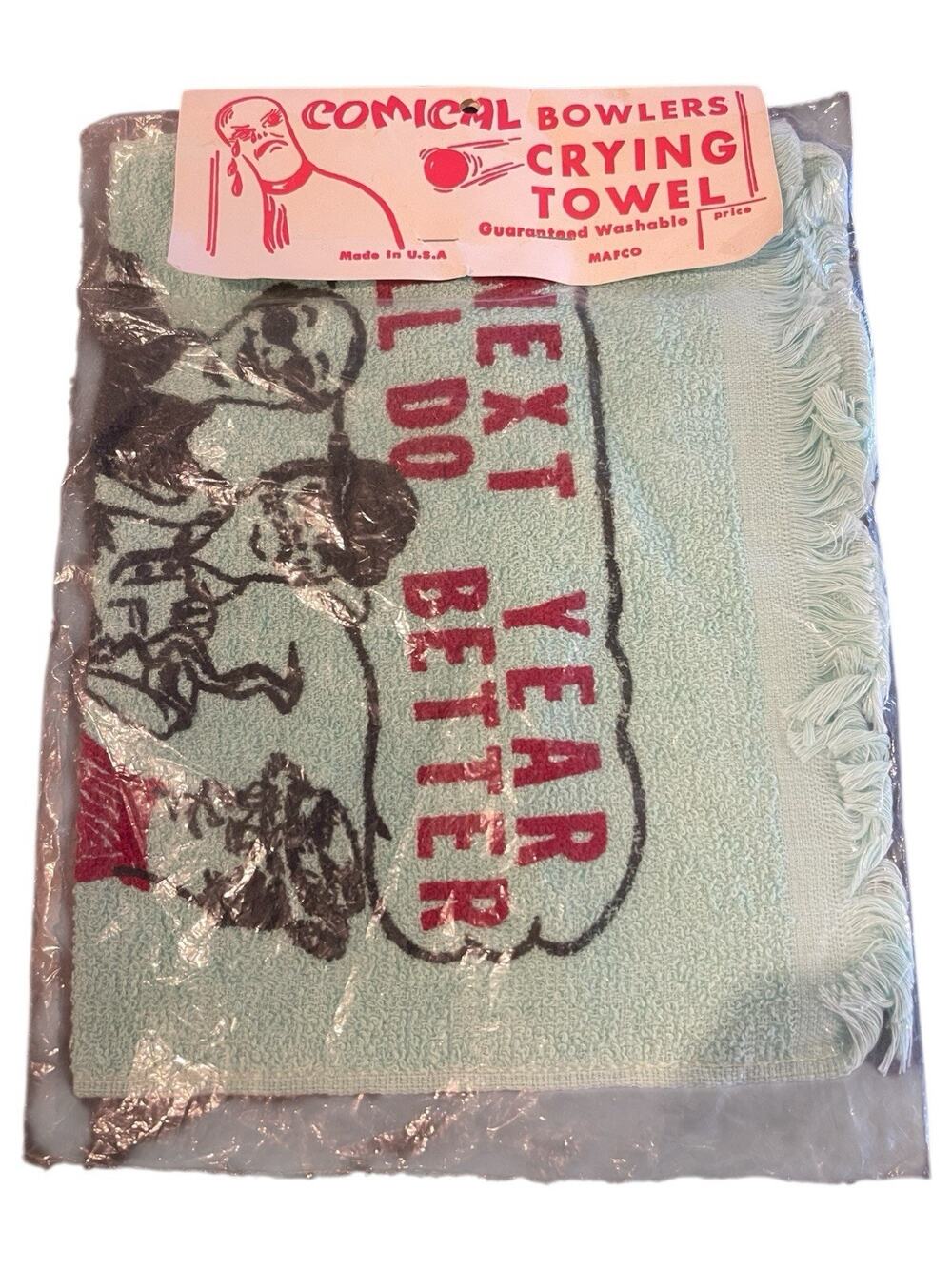 Vintage Mafco Comical Bowlers Crying Towel circa 1960s